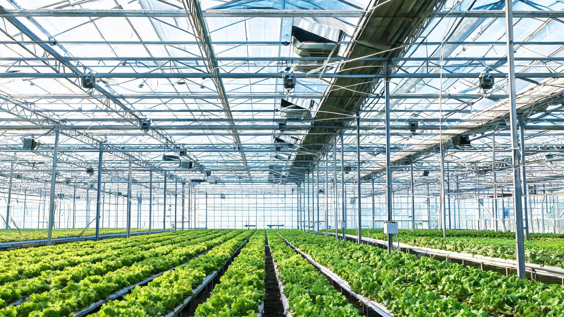 Commercial greenhouse crop bays with climate sensors